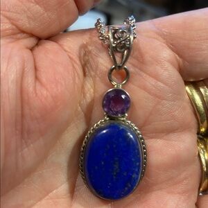 925 Silver and Lapis Amethyst Pendant Necklace